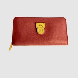 Michael Kors Hamilton burgundy zip around  grain leather women's wallet